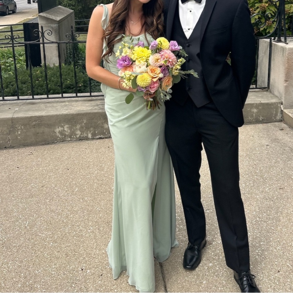 Azazie Dusty Sage Corset Chiffon Dress